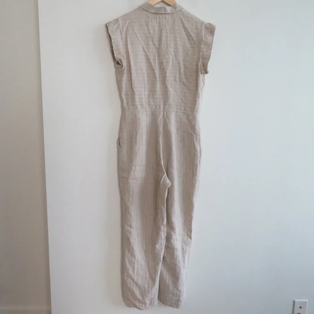 CHRISTY DAWN Phoebe Jumpsuit 100% Linen in Striped Tan Neutral - Size M - Picture 10 of 15